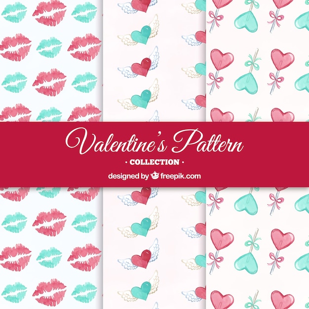 Free vector watercolor valentine's day pattern collection