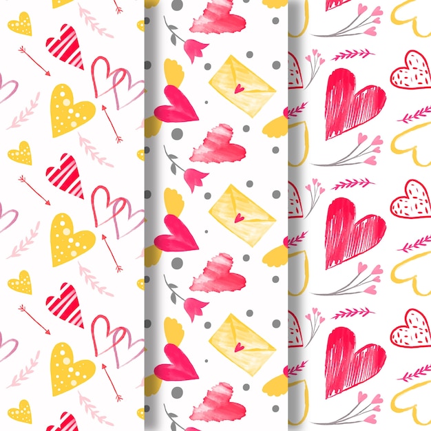 Watercolor valentine's day pattern collection