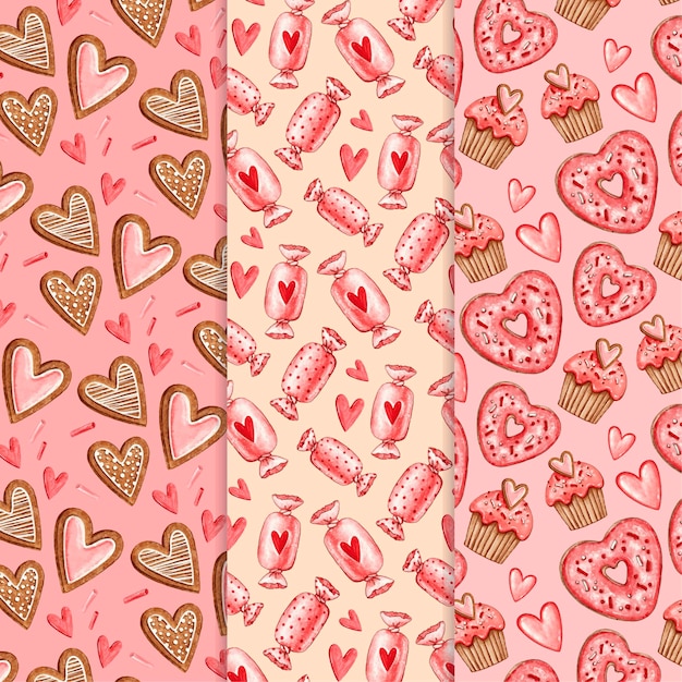 Watercolor valentine's day pattern collection