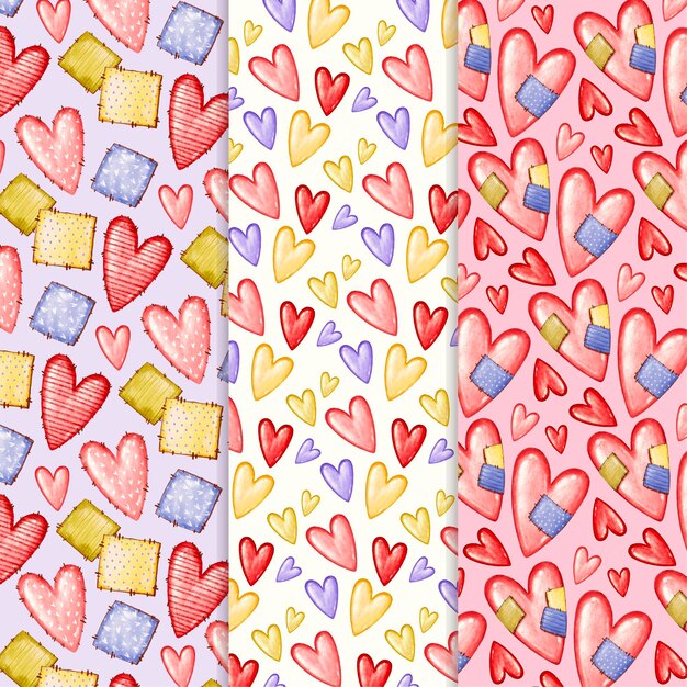 Watercolor valentine's day pattern set