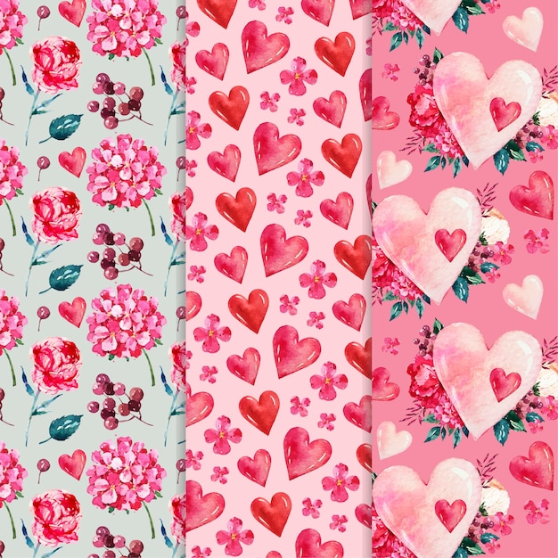 Watercolor valentine's day patterns