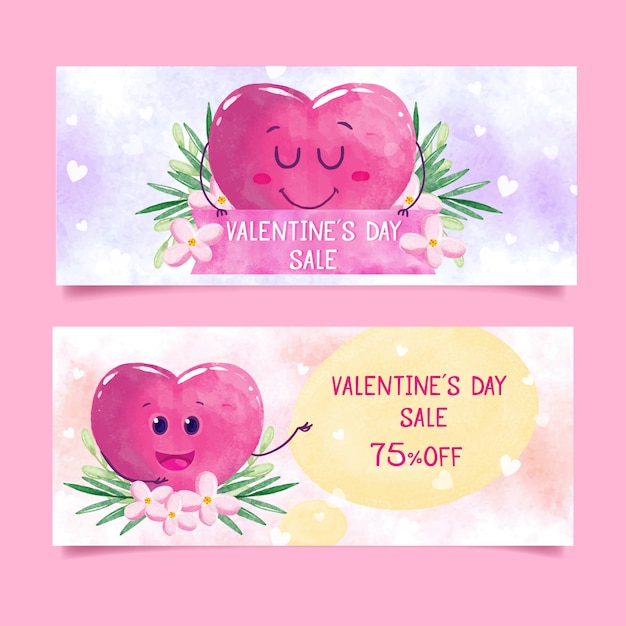 Watercolor valentine's day sale banners collection