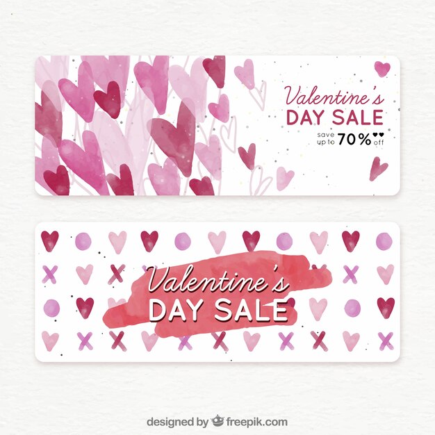 Watercolor valentine's day sale banners