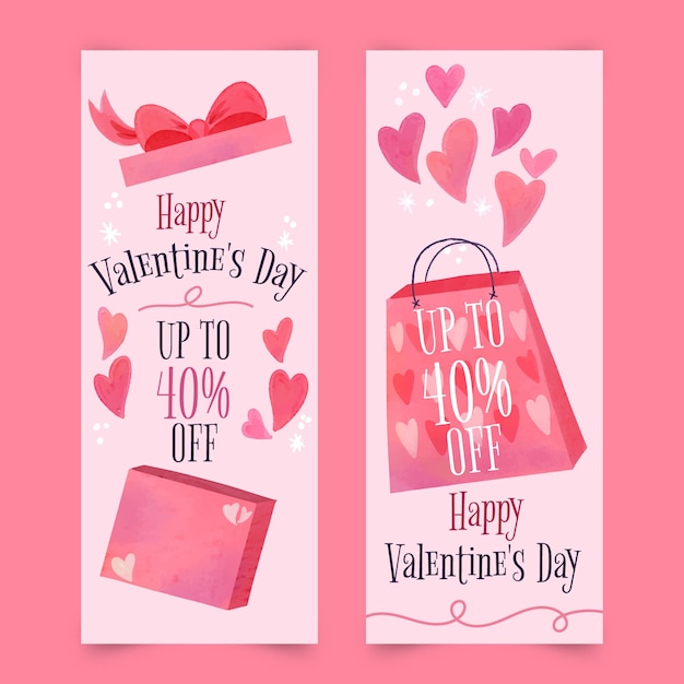 Watercolor valentine's day sale banners