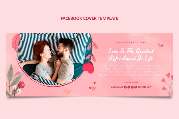 Watercolor valentine's day social media cover template