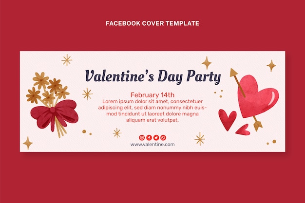 Watercolor valentine's day social media cover template