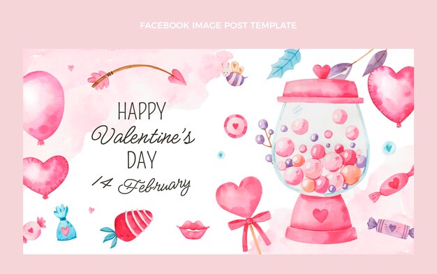 Watercolor valentine's day social media post template