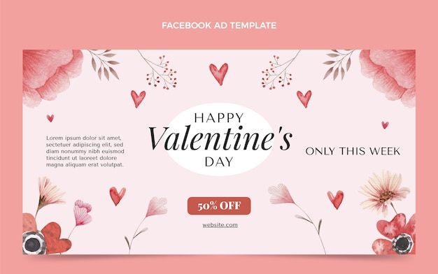 Watercolor valentine's day social media promo template