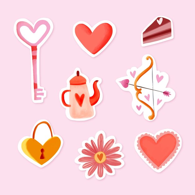 Free vector watercolor valentine's day stickers collection