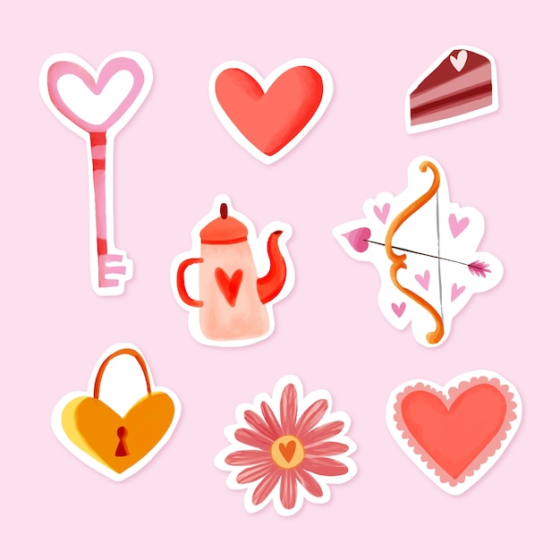 Watercolor valentine's day stickers collection