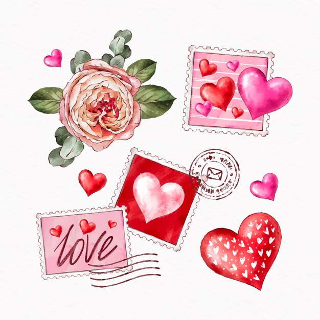 Watercolor valentine's day stickers collection