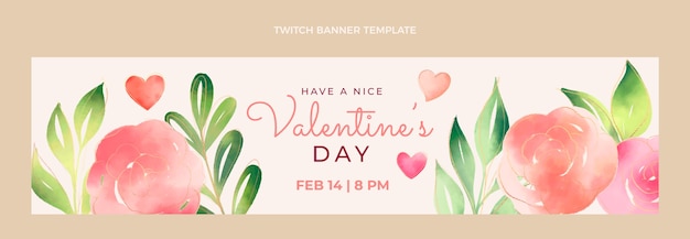 Free vector watercolor valentine's day twitch banner