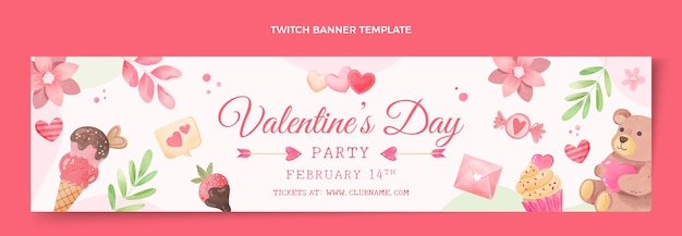 Watercolor valentine's day twitch banner