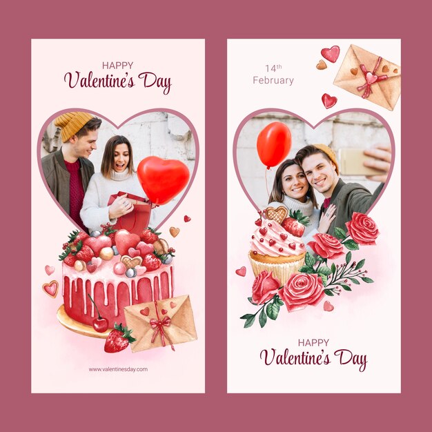 Watercolor valentine's day vertical banner template
