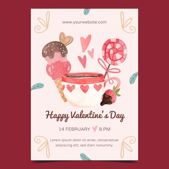 Watercolor valentine's day vertical flyer template
