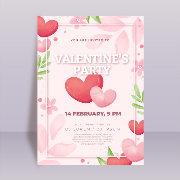 Watercolor valentine's day vertical flyer template