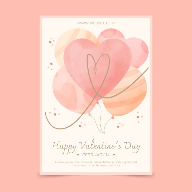 Watercolor valentine's day vertical poster template