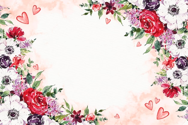 Watercolor valentine's day wallpaper with flowers and empty space