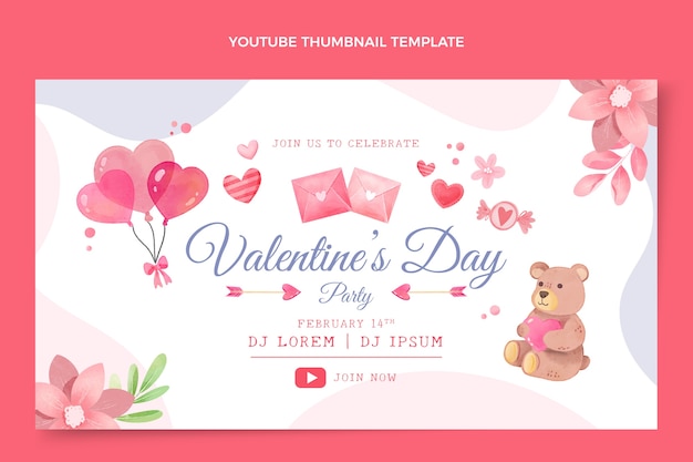 Vettore gratuito miniatura di youtube di san valentino dell'acquerello