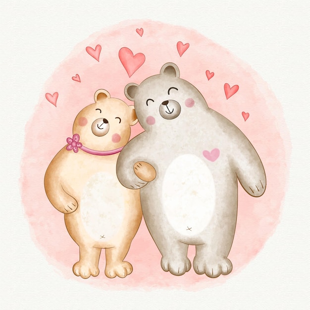 Watercolor valentines day animal couple