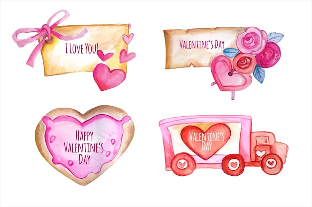 Free vector watercolor valentines day badge collection