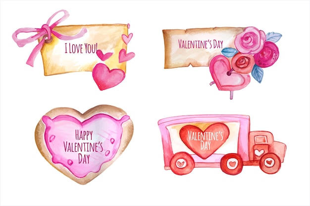 Watercolor valentines day badge collection