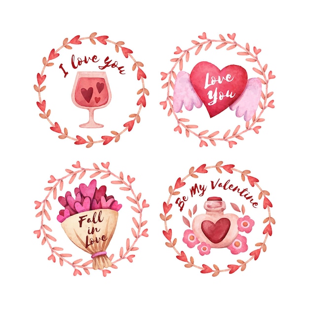 Watercolor valentines day badge collection
