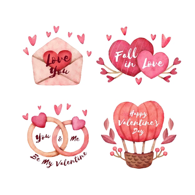 Watercolor valentines day badge collection