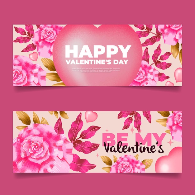 Free vector watercolor valentines day banners template