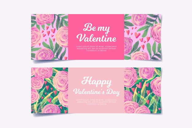 Watercolor valentines day banners