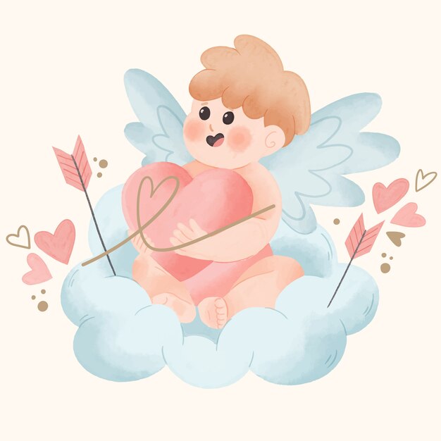 Watercolor valentines day cupid or cherub illustration