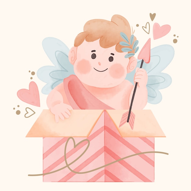 Vettore gratuito illustrazione dell'acquerello di cupido o cherubino di san valentino