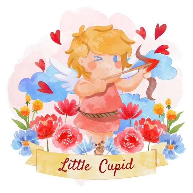 Watercolor valentines day cupid illustration