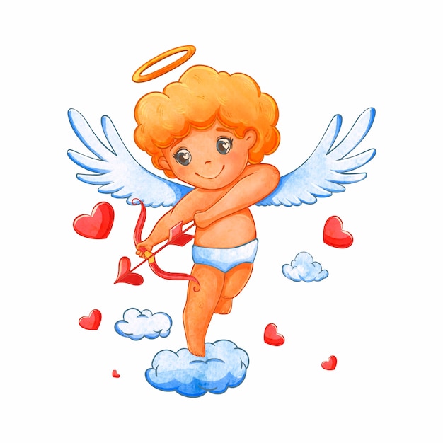 Watercolor valentines day cupid illustration