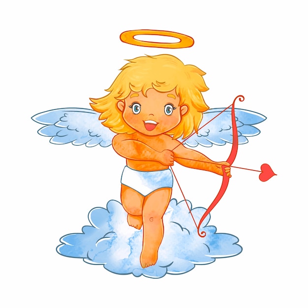 Watercolor valentines day cupid illustration
