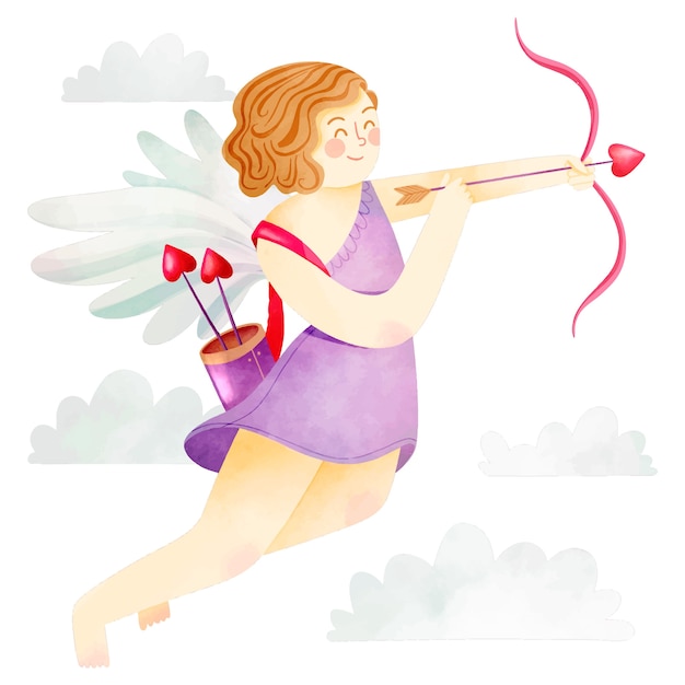 Watercolor valentines day cupid illustration