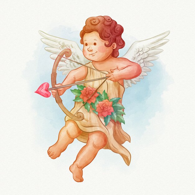 Watercolor valentines day cupid illustration