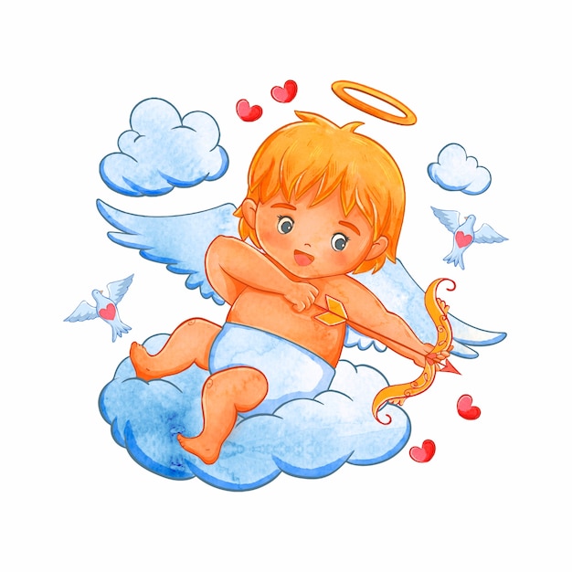 Free vector watercolor valentines day cupid illustration