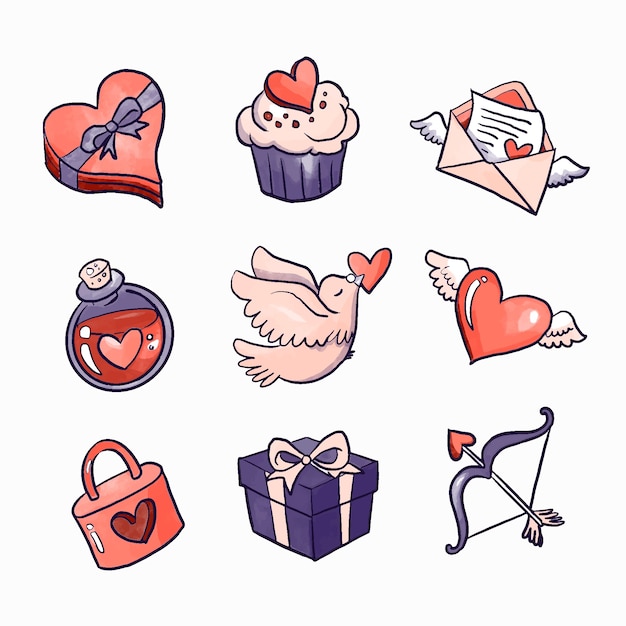 Free vector watercolor valentines day element collection