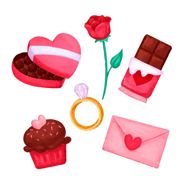 Free vector watercolor valentines day element collection