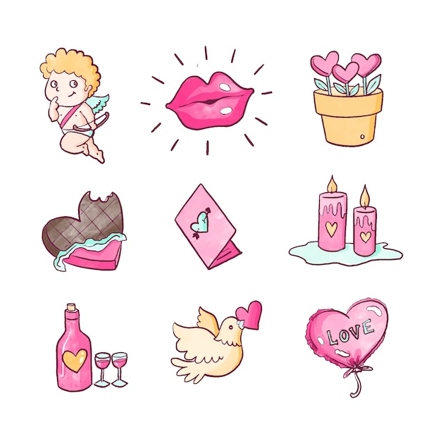 Watercolor valentines day element collection