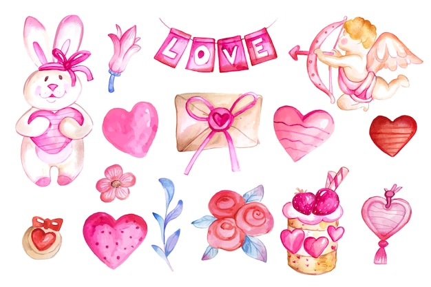 Watercolor valentines day element collection