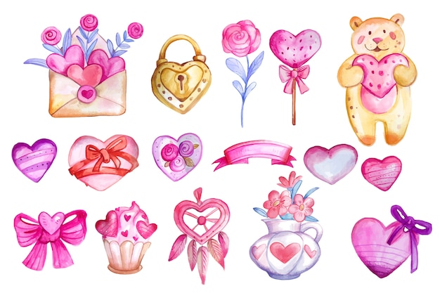 Watercolor valentines day element collection