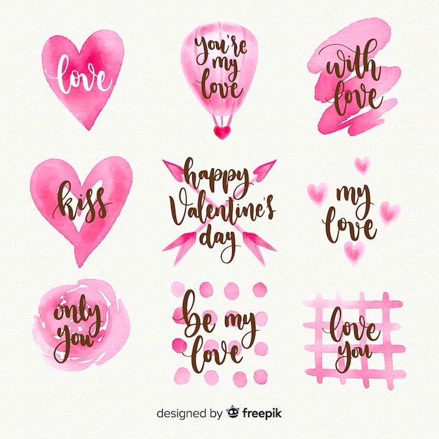Watercolor valentines day label collection