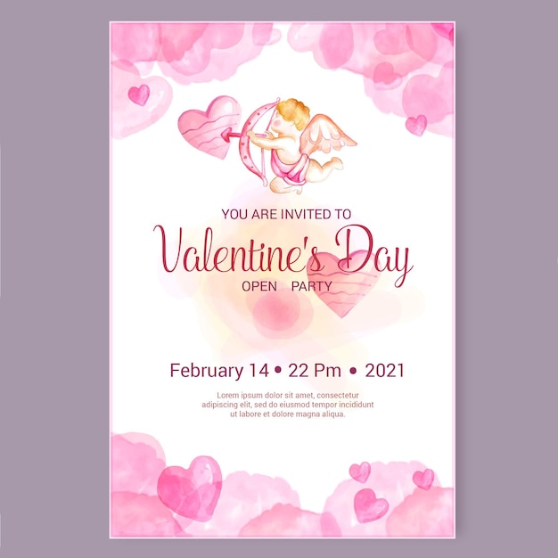 Free vector watercolor valentines day party poster template