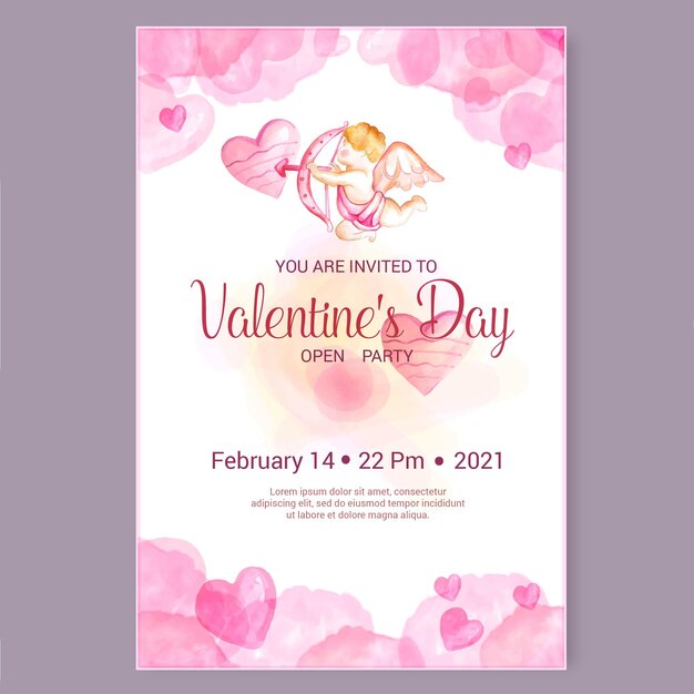 Watercolor valentines day party poster template