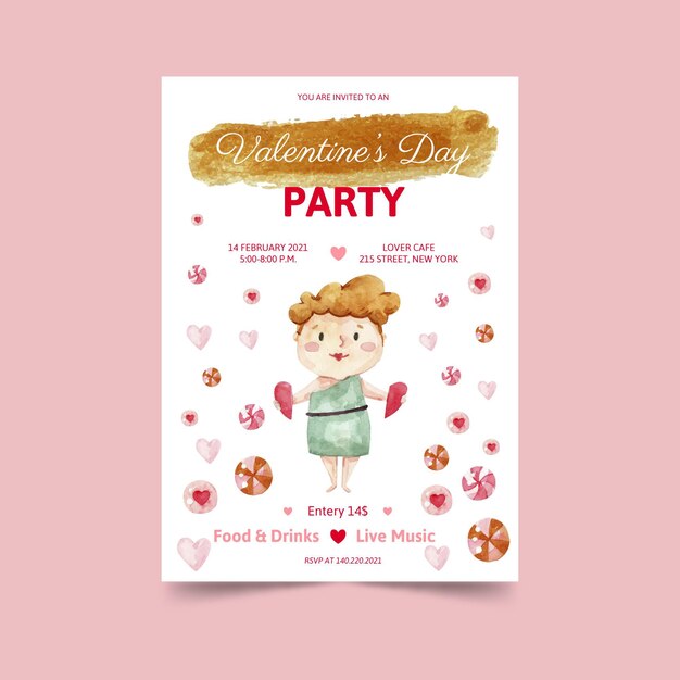 Free vector watercolor valentines day party poster template