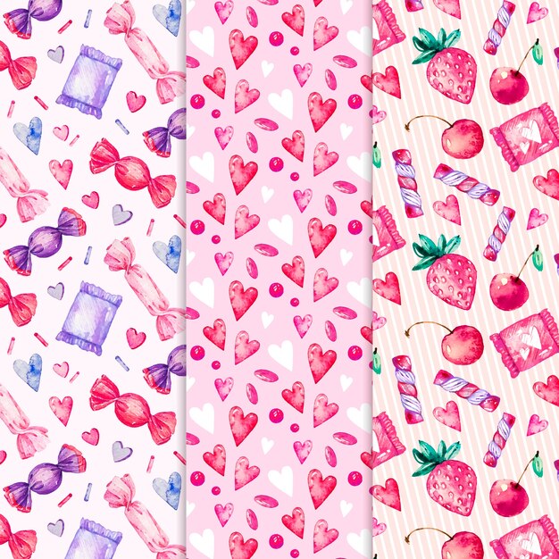 Watercolor valentines day pattern collection