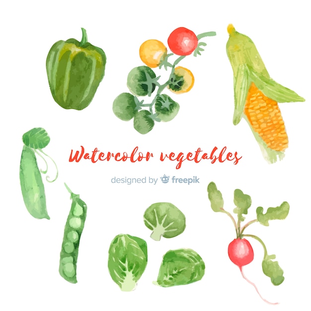 Watercolor vegetables and fruits background