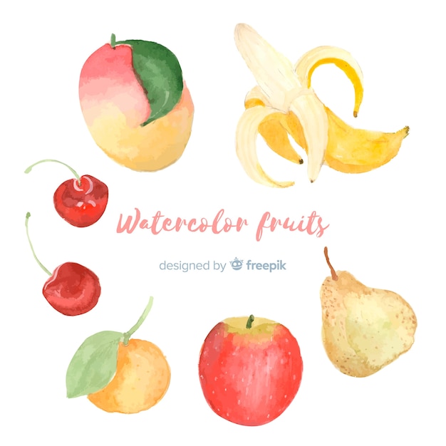 Watercolor vegetables and fruits background